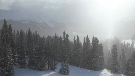 Snow-sunny-blizzard-Berthoud-Pass-Winter-Park-scenic-landscape-view-aerial-drone-sun-flare-backcountry-ski-snowboard-Berthod-Jones-Colorado-Rocky-Mountains-peaks-upward-motion