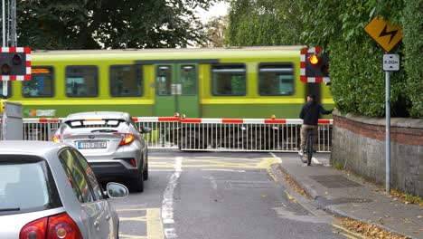 Dublin-Area-Rapid-Transit-System-Passing-By-In-The-Road-In-Dublin,-Ireland