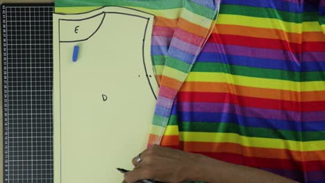 Person-making-clothes-with-rainbow-fabric