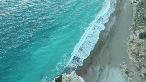 Aphrodite's-Beach-in-aerial-view,-Paphos,-Cyprus