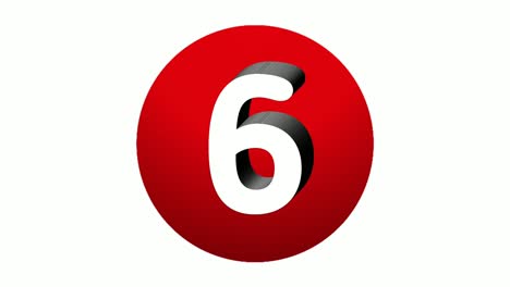 3d-Número-6-Seis-Símbolo-De-Signo-Animación-Icono-De-Gráficos-En-Movimiento-En-Esfera-Roja-Sobre-Fondo-Blanco,-Número-De-Vídeo-De-Dibujos-Animados-Para-Elementos-De-Vídeo