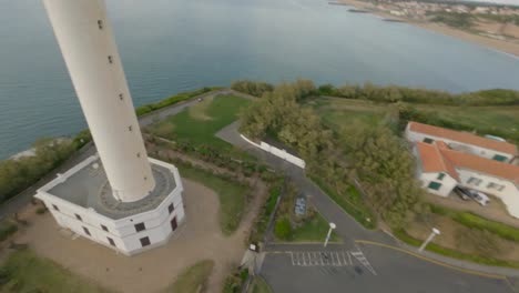 Biarritz-Lighthouse,-France.-Aerial-orbiting-FPV