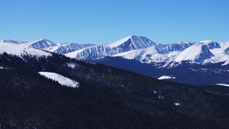 Winter-Quandary-Peak-fourteener-Ten-Mile-Range-Breckenridge-Colorado-aerial-drone-Boreas-Hoosier-Pass-Blue-River-Mt-Lincoln-clear-blue-sky-morning-Rocky-Mountain-layers-wide-landscape-upward-motion