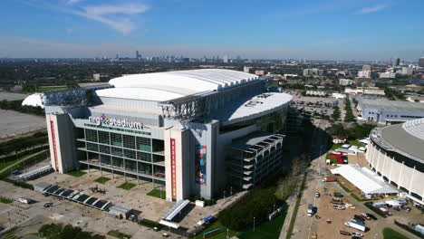 Houston-TX-USA,-Aerial-View-of-NRG-Stadium,-Multi-Purpose-Arena-With-Retractable-Roof,-Drone-Shot