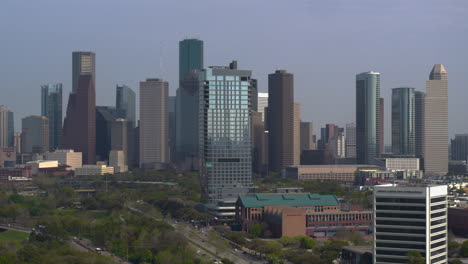 Drone-view-of-the-downtown-Houston-skyline