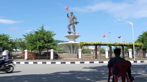 View-of-the-monument-statue-of-Nicolau-dos-Reis-Lobato,-former-Timorese-President-and-Prime-Minster,-in-the-capital-city-of-East-Timor,-Southeast-Asia