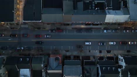 Driving-cars-on-street-in-american-street-with-traffic-jam