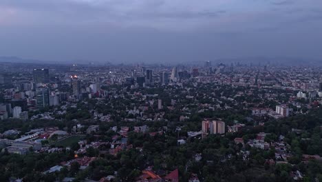 Drone-hyperlapse-south-mexico-city-evening-falling,-color-change