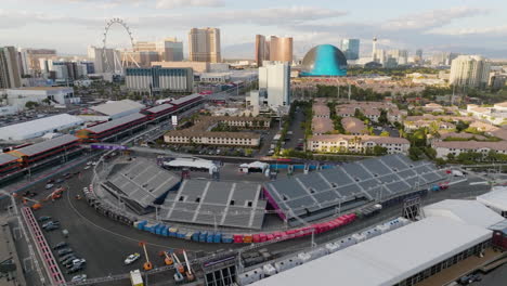 Empty-stands-while-Las-Vegas-city-prepares-for-the-F1-Grand-Prix---Aerial-view