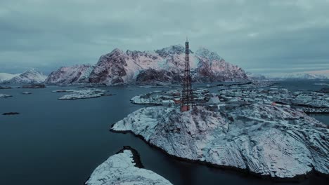 Aerial-view-of-Lofoten-Islands-beautiful-landscape-during-winter