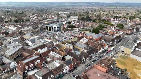 Retirar-Drone-Aéreo-Revertir-Revelar-Ciudad-De-Sevenoaks-Kent-Reino-Unido-Calle-Alta