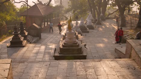 View-of-the-lower-stairs-leading-to-the-Monkey-Temple,-Kathmandu,-Nepal