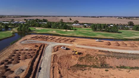 Yarrawonga,-Victoria,-Australia---8-March-2024:-Aerial-overview-of-the-new-stage-at-Silverwoods-Estate-on-the-golf-course-at-Yarrawonga