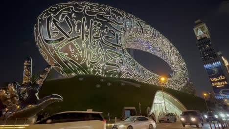 Dubai-United-Arab-Emirates-UAE-01-05-2024:-close-shot-of-the-statue-outside-the-Museum-of-the-Future-in-Dubai-in-UAE