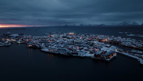 Luftaufnahme-Der-Lofoten-Inseln,-Wunderschöne-Landschaft-Im-Winter