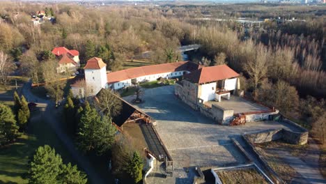 View-of-Ostrava-Castle-in-the-Czech-Republic---Aerial-Drone-Shot