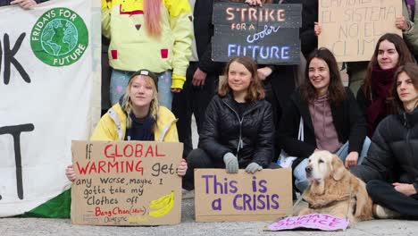 Greta-Thunberg-protesting-outside-the-Swedish-parliament,-close-view