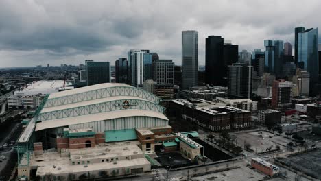 Aerial-shot-of-Minute-Maid-stadium,-home-of-the-Houston-Astros,-a-major-league-baseball-team