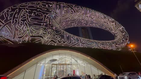 Dubai-United-Arab-Emirates-UAE-01-05-2024:-close-shot-of-the-statue-outside-the-Museum-of-the-Future-in-Dubai-in-UAE