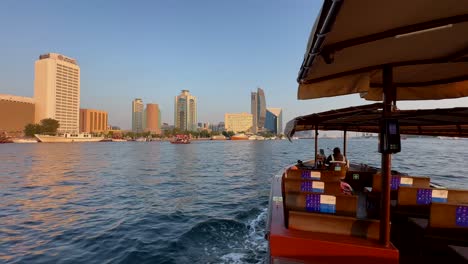 Water-taxis,-Abra,-dhow-on-Dubai-Creek,-Dubai,-United-Arab