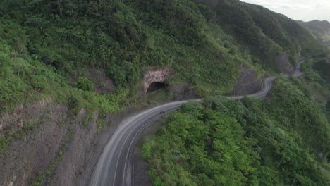 Aerial-of-Boulevard-del-Atlántico-Road-in-Las-Terrenas,-Dominican-Republic