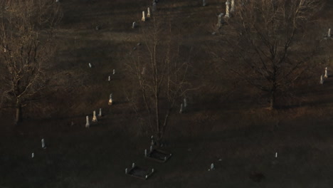 Aerial-View-Of-Gravestones-At-Cemetery-Near-Lake-Swepco-In-Arkansas,-USA