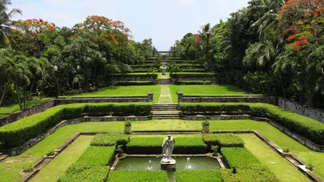 Gorgeous-aeria-view-of-Versailles-Gardens-in-Nassau,-Bahamas