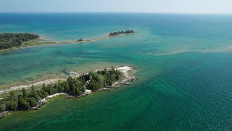 Drone-aerial-shot-of-lake-Michigan-outside-of-bailey's-harbor-in-door-county