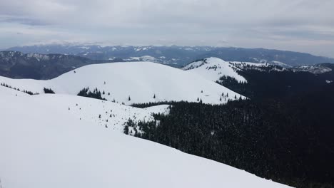 Weite-Schneelandschaft-Des-Iezer-Papusa-Gebirges,-Rumänien,-Mit-Bewaldeten-Tälern