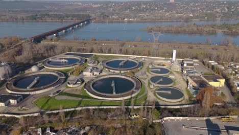 Aerial-shot-of-a-water-filtration-plant-beside-the-Rhone-River-in-Avignon