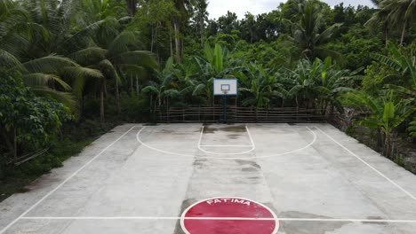 Outdoor-basketball-court-surrounded-by-lush-greenery-in-the-Philippines,-daylight,-no-players