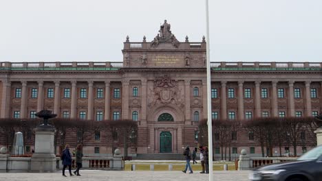 Swedish-Parliament-House-in-Stockholm,-Sweden,-wide-centered-static
