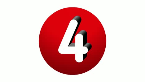 3D-Nummer-4,-Symbol-Für-Animations-Bewegungsgrafiken-Mit-Vier-Zeichen-Auf-Roter-Kugel-Auf-Weißem-Hintergrund,-Cartoon-Videonummer-Für-Videoelemente