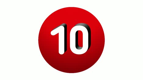 3d-Número-10-Diez-Símbolos-De-Animación-Icono-De-Gráficos-En-Movimiento-En-Una-Esfera-Roja-Sobre-Fondo-Blanco,-Número-De-Vídeo-De-Dibujos-Animados-Para-Elementos-De-Vídeo