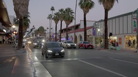 Palm-Springs,-California-downtown-with-vehicle-traffic-and-stable-video