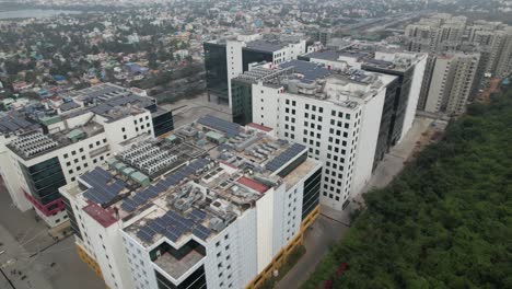 Aerial-Drone-Shot-Of-Buildings-With-Top-View-In-Chennai-City