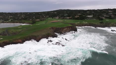 Pebble-Beach-Golf-Course-and-Pacific-Ocean,-Monterey,-California,-Aerial-View