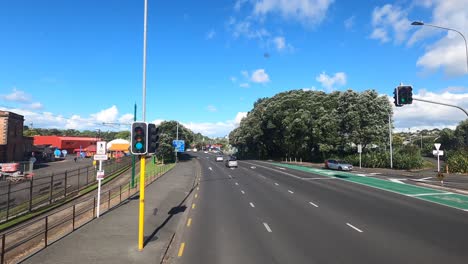 Riding-on-double-decker-bus-in-busy-city-traffic,-POV-timelapse