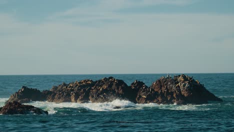 Seal-Rock-in-Monterey-with-sea-lions-and-seals-at-Pebble-Beach,-17-Mile-Drive