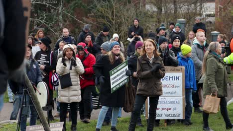 Demonstranten-Klatschen-Bei-Kundgebung-Zur-Covid-Regulierung-In-Schwedischem-Park-In-Die-Hände