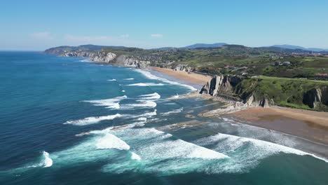 Costa-Verde-Coastline-in-Sopelana,-Basque-Country,-North-Spain---Aerial-4k-Circling