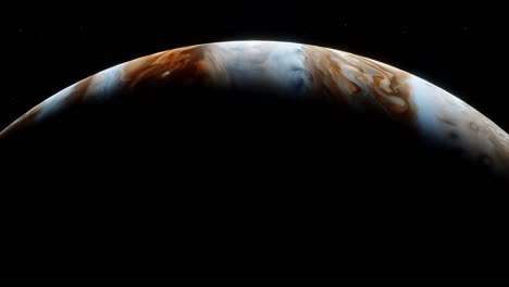 Orbitando-El-Planeta-Júpiter-Cerca-De-La-Superficie-Nublada
