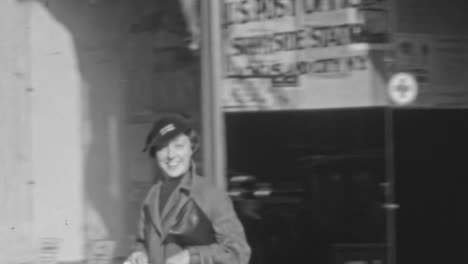 Elegant-Happy-Woman-Exits-a-City-Store-in-New-York-City-in-1930s