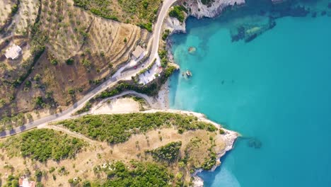 Orbiting-drone-shot-of-the-breathtaking-secluded-beach-of-Xigia,-located-in-the-island-of-Zakynthos-in-Greece