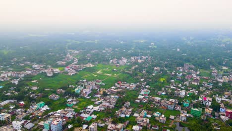 Aerial-urban-landscape-green-city-Barisal-in-Bangladesh,-Urbanization-concept