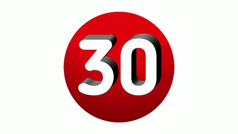 3D-Nummer-30,-Dreißig-Zeichen-Symbol,-Animations-Motion-Grafik-Symbol-Auf-Roter-Kugel-Auf-Weißem-Hintergrund,-Cartoon-Videonummer-Für-Videoelemente