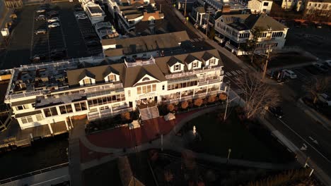 Aerial-footage-of-Danfords-Hotel-Bar-during-a-winter-sunset