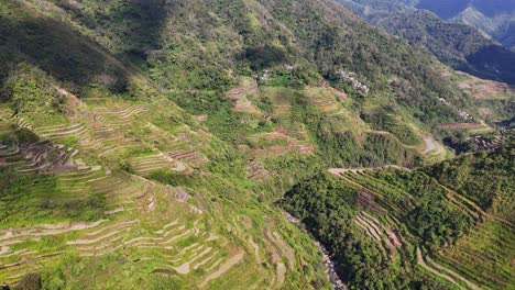 Distant-drone-footage-of-a-green-valley-and-rice-terraces-in-north-Philippines