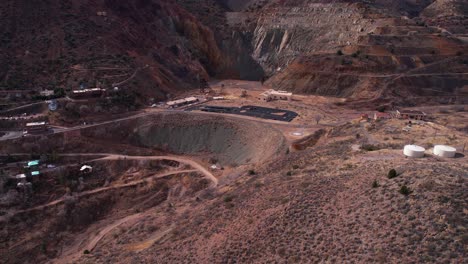 Aerial-View-of-Abandoned-United-Verde-Copper-Mine-in-Jerome,-Arizona-USA,-Drone-Shot