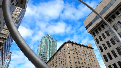 The-Ring-Art-Architectural-Installation-In-Downtown-Montreal-Canada,-Low-Angle